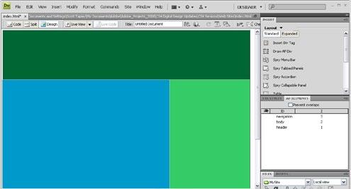 Click the Bg color box and select a color in the color picker. The div changes to the selected color. 7. Open the AP Elements panel (Window > AP Elements).