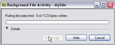 Dreamweaver uploads the site s files and opens the Background File Activity dialog box (Figure 6).