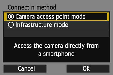Using Camera Access Point Mode to Establish a Connection The camera and smartphone can be directly connected via a wireless LAN.