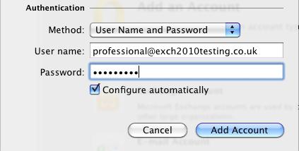 Step 4 In the Authentication settings enter your email address in the User name text field, and type your password.