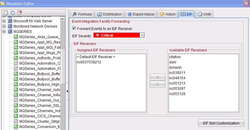 Configure the distribution for the situation. The distribution for the situation is configured to include the queue managers to send the eents.