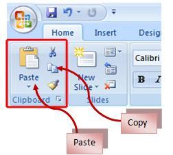 Clipboard Group of the Home Tab, click Paste CUT AND PASTE To cut and paste data: