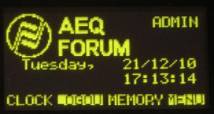 3. DESCRIPTION OF THE INTERNAL MENU AEQ FORUM internal menu is displayed on the main screen of the Control and Monitoring section of the control surface.