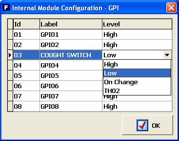 Menu for advanced configurations GPI The options available in the menu for advanced configurations GPI are: Edit the "Label" to identify the role assigned Configure at what level the GPI should