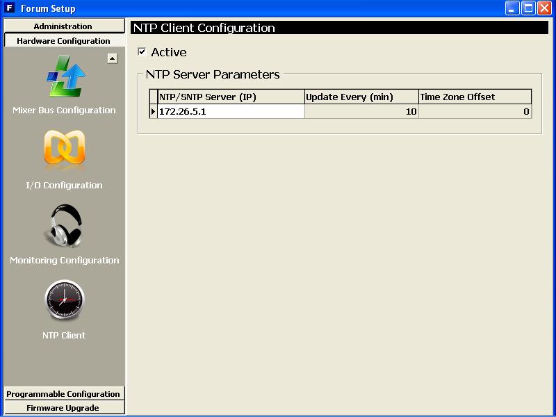 NTP Client Configuration Sub-menu The on-screen options are: ACTIVE, ON or OFF NTP / SNTP Server (IP), IP address for the remote master clock.