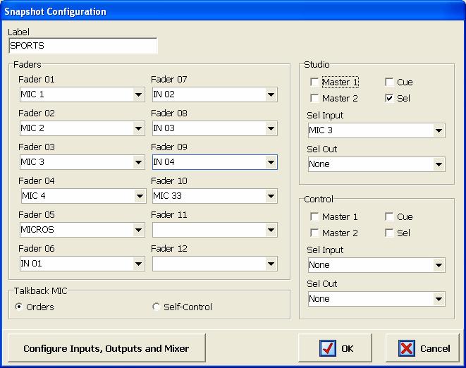 Advanced settings menu snapshot memories The options under the advanced settings menu memory snapshots, described from left to right and top to bottom: LABEL, alphanumeric label for the snapshot