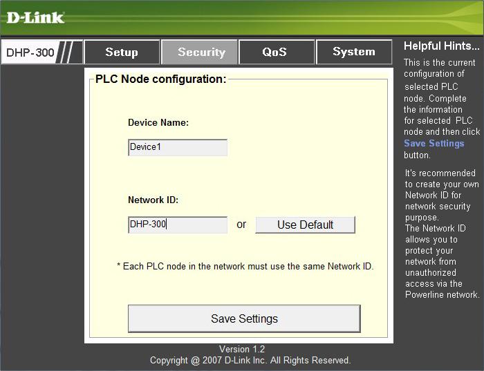 Section 3 - Configuration Security This section shows the security configuration of the DHP-300. You can modify any of the parameters and click Save Setting to save your configuration.