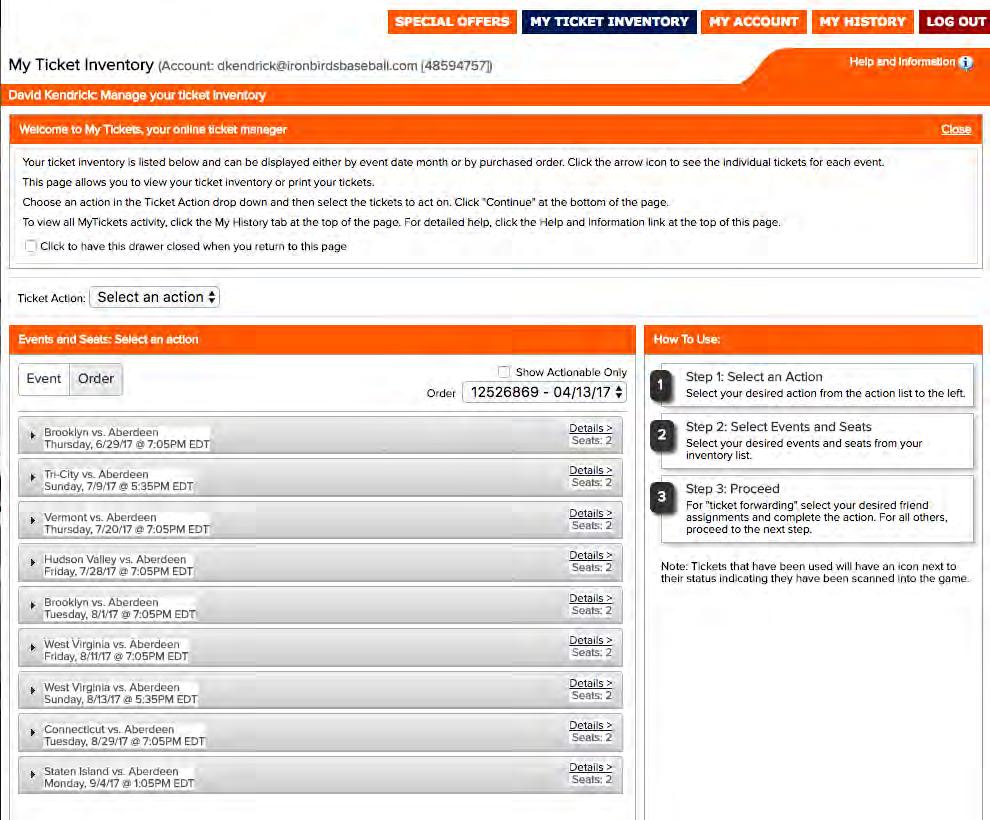 My Ticket Inventory My Ticket Inventory is the online database for managing the tickets in your account.