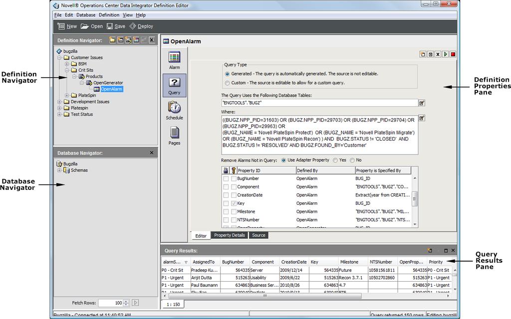3 3The Data Integrator Definition Editor The Data Integrator Definition Editor is used to create and edit adapter definitions, as well as to query and extract information from database tables and