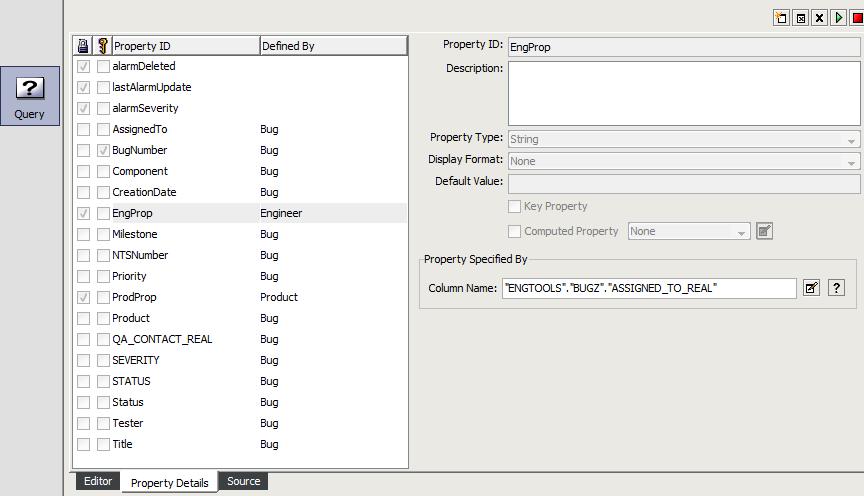 6.2.2 Mapping Element or Alarm Properties To map element and alarm properties: 1 Click the Property Details tab at the bottom of the Query Results pane.