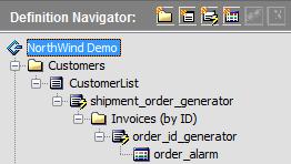 To examine the adapter settings example: 1 In the Definition Editor, select the root element in the Definition Navigator pane (in this instance, it is the northwind element).