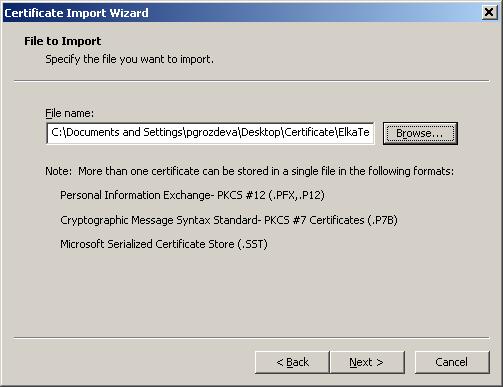 In the Password have to enter the set password from the certificate export