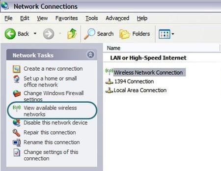 Configuring Wi-Fi Adapter in OS Windows XP 1. Click the Start button and proceed to the Control Panel > Network and Internet Connections > Network Connections window. 2.