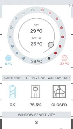 for blinds Thermo-valve control If you press and hold (long press) the icon of assigned thermovalve to room, the settings will be displayed: Manual temperature control 0-32 C The set / recorded