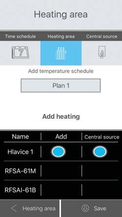 2. Heating circuits (heating rooms) to which you can assign time plans. Press Heating circuit, and by pressing Add at the bottom right, you will create a new heating circuit.