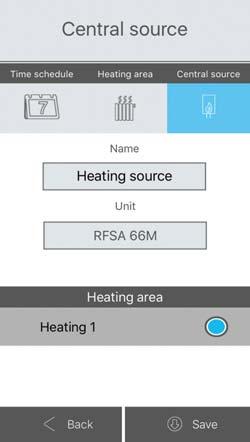 Select heating - here select the units found in the given area and those that you want to control heating of a room.