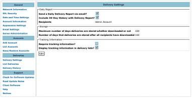 Managing Deliveries When you are logged in as the administrator of a DigiDelivery server, you can do the following: Change delivery settings View, sort, or export lists of all pending deliveries