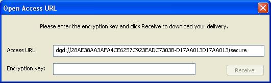 2 Do one of the following: If the access URL includes the encryption key for the delivery, the DigiDelivery client software automatically launches and reads the key, then prompts you to save the