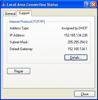 Local Area Connection Properties Window (General Tab) 12 On Windows XP only, click the Support tab and verify that the