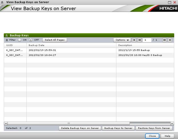 Backup Keys table The Backup Keys table is shown on the View Backup Keys on Server window. This table lists the backup data encryption keys.