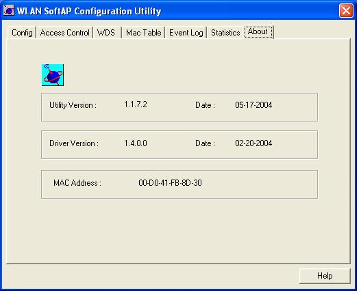 7.8 About Tab WLAN SoftAP Configuration Utility: Version and released date of the SoftAP utility.