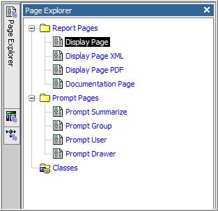 The Page Explorer pane The Page Explorer pane allows you to divide the report into multiple pages and to add report items to assist with report navigation.