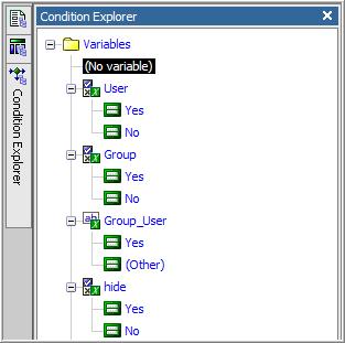 The Condition Explorer pane The Condition Explorer pane displays all the variables defined for the report.