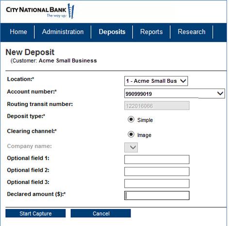 Chapter 3 Making Deposits New Deposit 1. Click the Create New Deposit button on the home page to start a new deposit. The following New Deposit page allows you to start a new deposit.