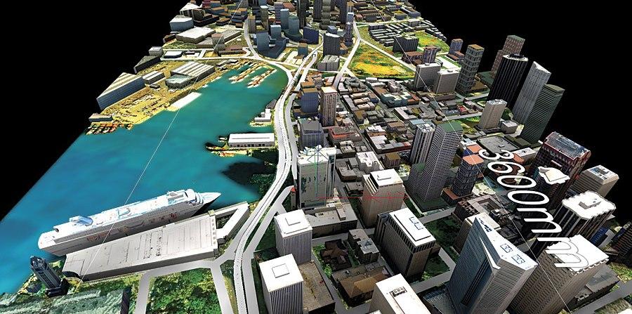 Figure 5. Honolulu elevated rail system planning [9]: Photogrammetry-based building volumes, combined with procedurally added elevated rail path. Figure 6.