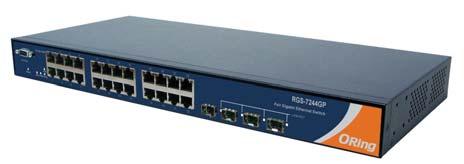 Ethernet Switch Rack-Mount Managed Gigabit Ethernet Switch RGS-7244GP / RGS-7244GP-E 28-port rack-mount managed Gigabit Ethernet switch with 24x10/100/1000Base-T(X) and 4x1000Base-X, SFP socket