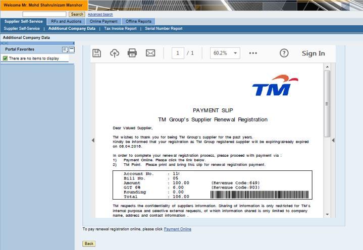 To pay renewal fee at TMpoint, please print and bring this renewal slip to any nearest TMpoint. Click here to view list of TMpoint.