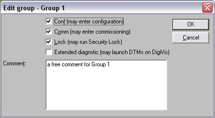 Group data, system rights Section 1 Security Lock Group entries can be modified, deleted or created with the Edit menu or with the appropriate tool from the toolbar.