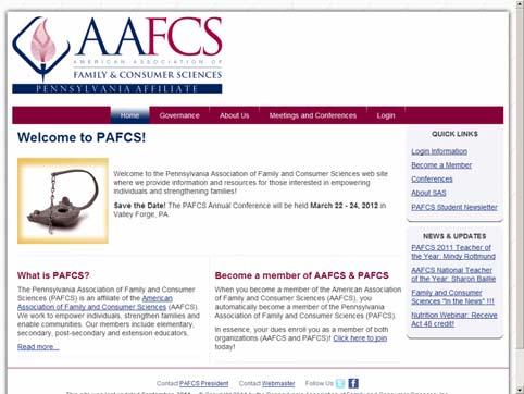 Samples of the PAFCS website to highlight: