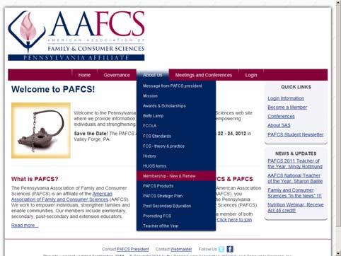 Samples of the PAFCS website to highlight: Information