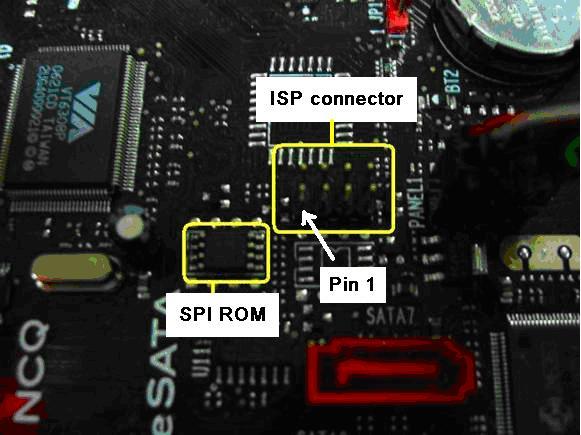 Fig 4: Motherboard with 2X4 ISP connector Fig 5: Programmer connection on the motherboard