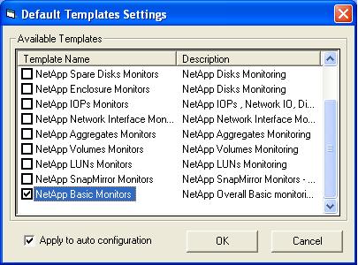 Apply Default Templates to the Profile You can apply the default monitoring templates provided with the probe to the new profile: Follow these steps: 1. Click the Default Templates Settings button.