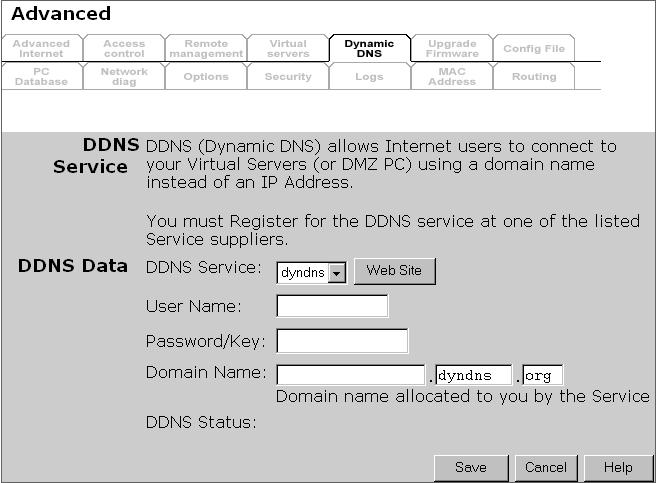 Dynamic DNS (Domain Name Server) This free service is very useful when combined with the Virtual Server feature.