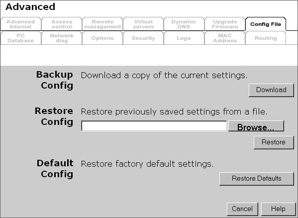 Config File This feature allows you to download the current settings from the DC-202, and save them to a file on your PC.
