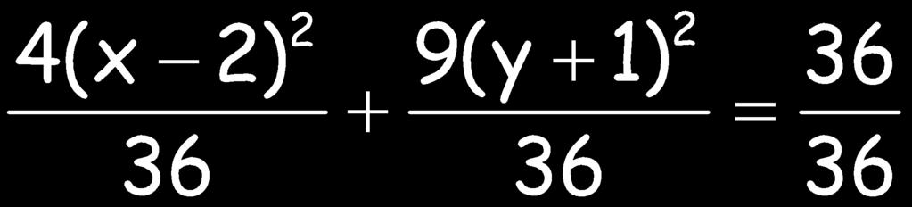 Example An ellipse is defined by the equation 4x + 9y 16x + 18y = 11.