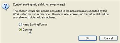 Most likely you will be asked to convert your virtual disk to a new format.