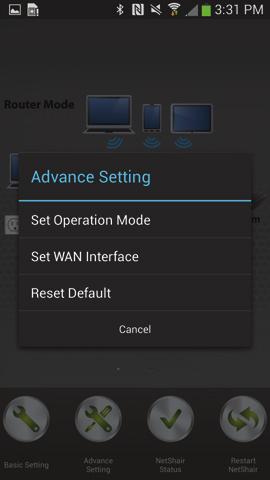 Internet Connection (Android ) 9 Option 1: Router Mode This option is used to convert an Ethernet connection to Wi-Fi with