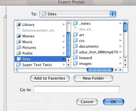 Click FILE, EXPORT Click the Export as Webpage tab Type the title you want to show up on the page Change the background and title colors if you wish Change the Max Width of the Thumbnails to 100.
