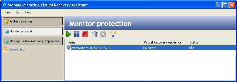 Monitor protection After you have finished setting up the protection, the Monitor Protection pane will appear. From this window, you can view the status of machine protection jobs.
