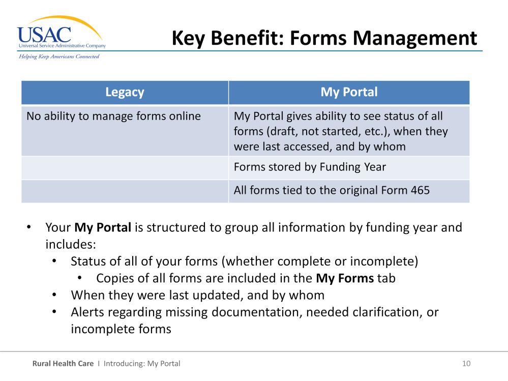 The next key benefit relates to forms management. I mentioned that we verify authorization before allowing access to health care providers account information.