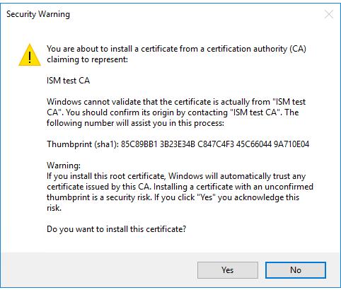 12. Click [Yes] on the security alert dialog.