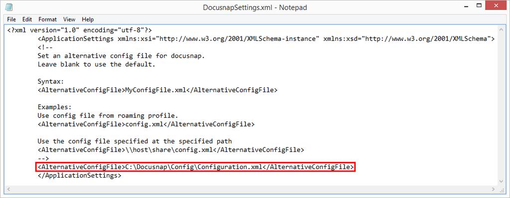 Advanced Topics Page 454 this file is not changed, as a result Docusnap always uses the defined configuration file. If no path is specified in this file the default configuration file is used.