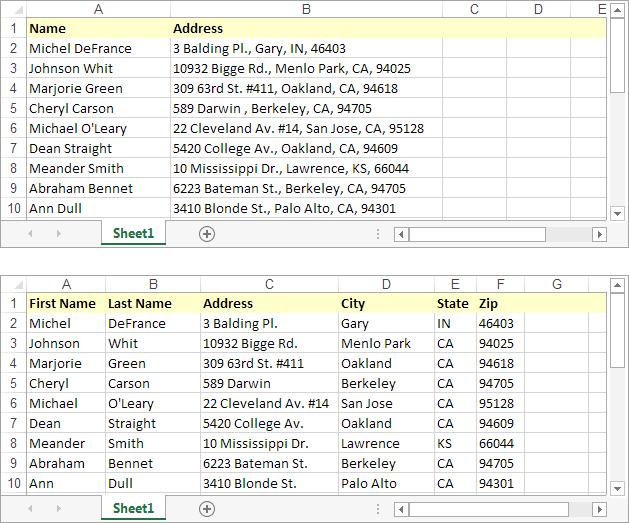 Figure 1-4 Top: If you enter both first and last names in a single column, you can sort the column only by first name.