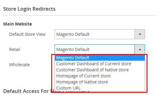 3.2.3. Store Login Redirects Set Store Login Redirects following STORES -> Settings -> Store Login Access -> Settings -> Store Login Redirects.