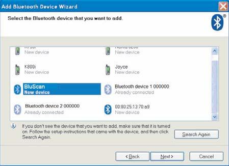 4. Select BluScan among the Bluetooth devices