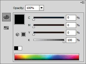 NOTE: If the colored bar does not appear, go to the fly-out menu from the Color panel and choose CMYK. 9. To choose a color for the right side of our gradient, 10.